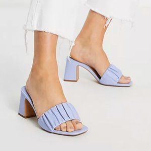 Blue Ruched Strap Heeled Mule
